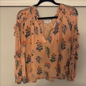 Multicolored V-Neck Puff Sleeve Blouse